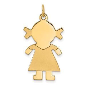 14k Yellow Gold Satin Girl Engravable Charm or Pendant, 16mm